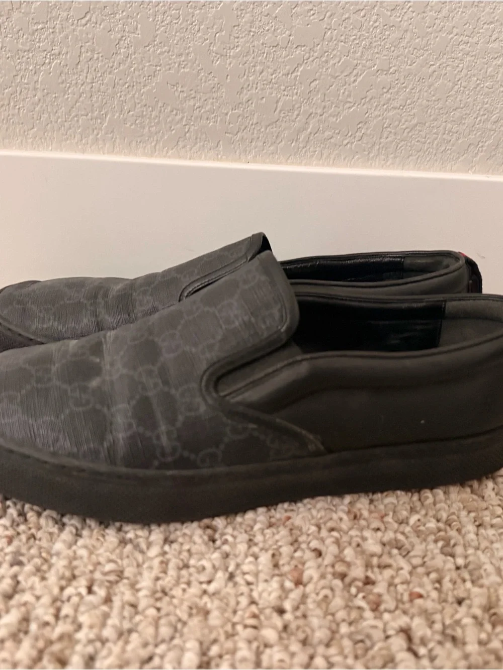 Gucci Black Monogram Slip-On Loafers
